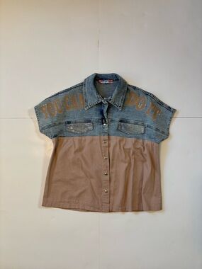 Two-Tone Denim & Taupe Button-Down Shirt - YOU CAN DO IT